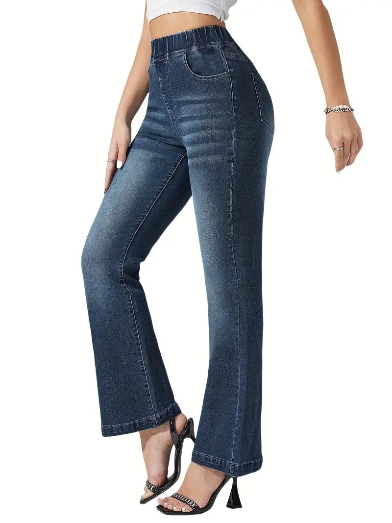 Elastic Waist Slim-Fit Stretch Jeans for Women