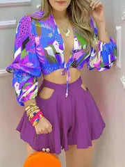 Colorful Blouse & Flirty High Waist Skirt