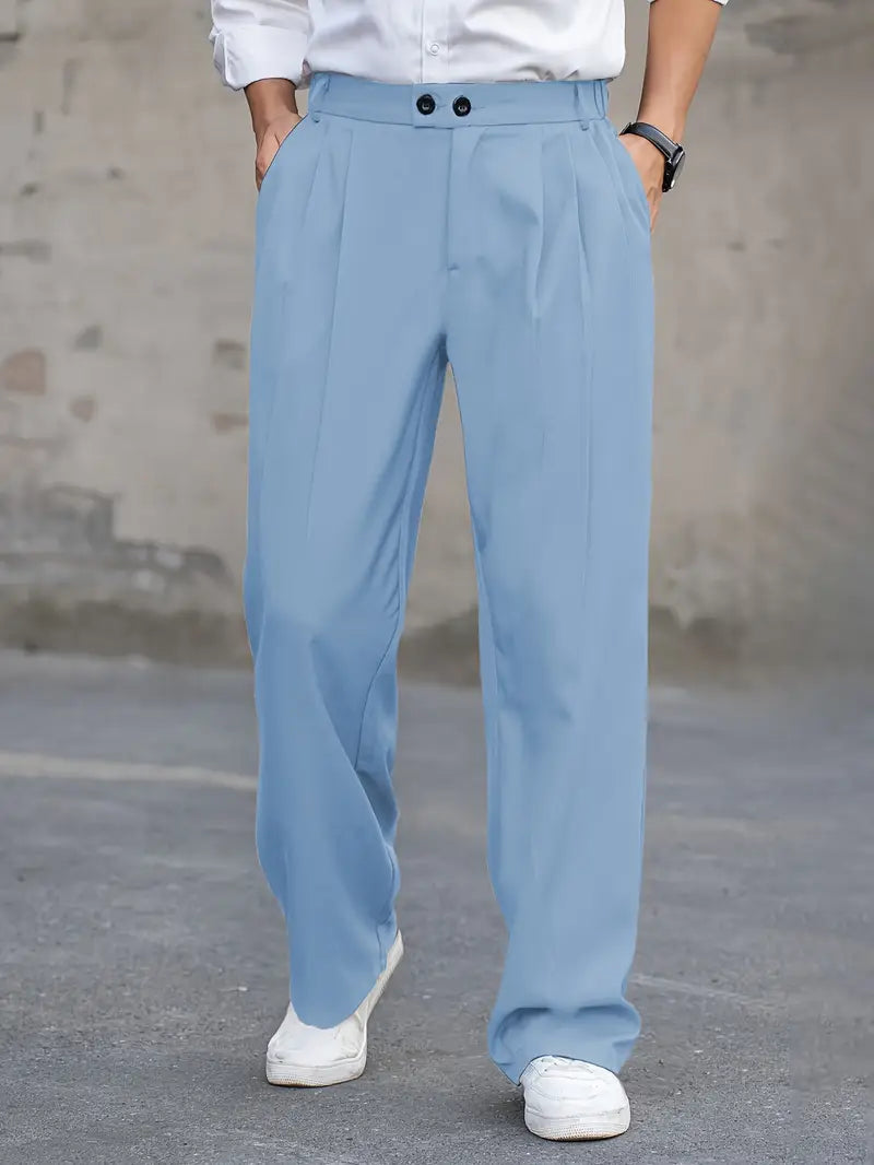 Solid Color Polyester Loose-Fit Trousers