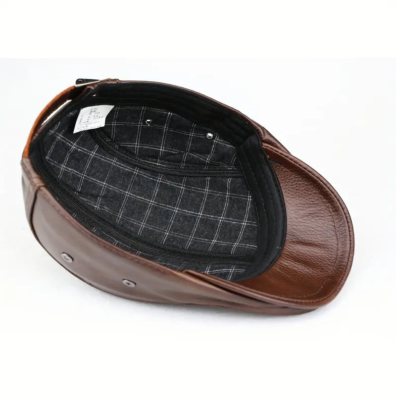 Men's Genuine Cowhide Leather Newsboy Cap