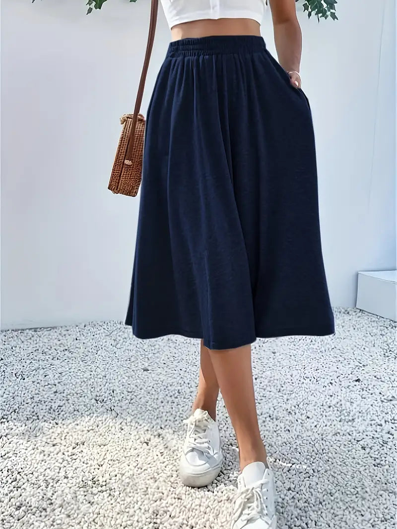 Solid Elastic Waist Ruffle Hem Skirt