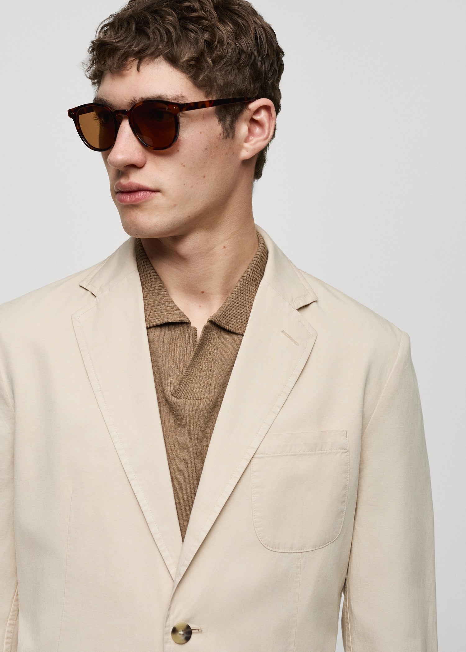 Slim Fit Linen Cotton-blend Blazer Cream