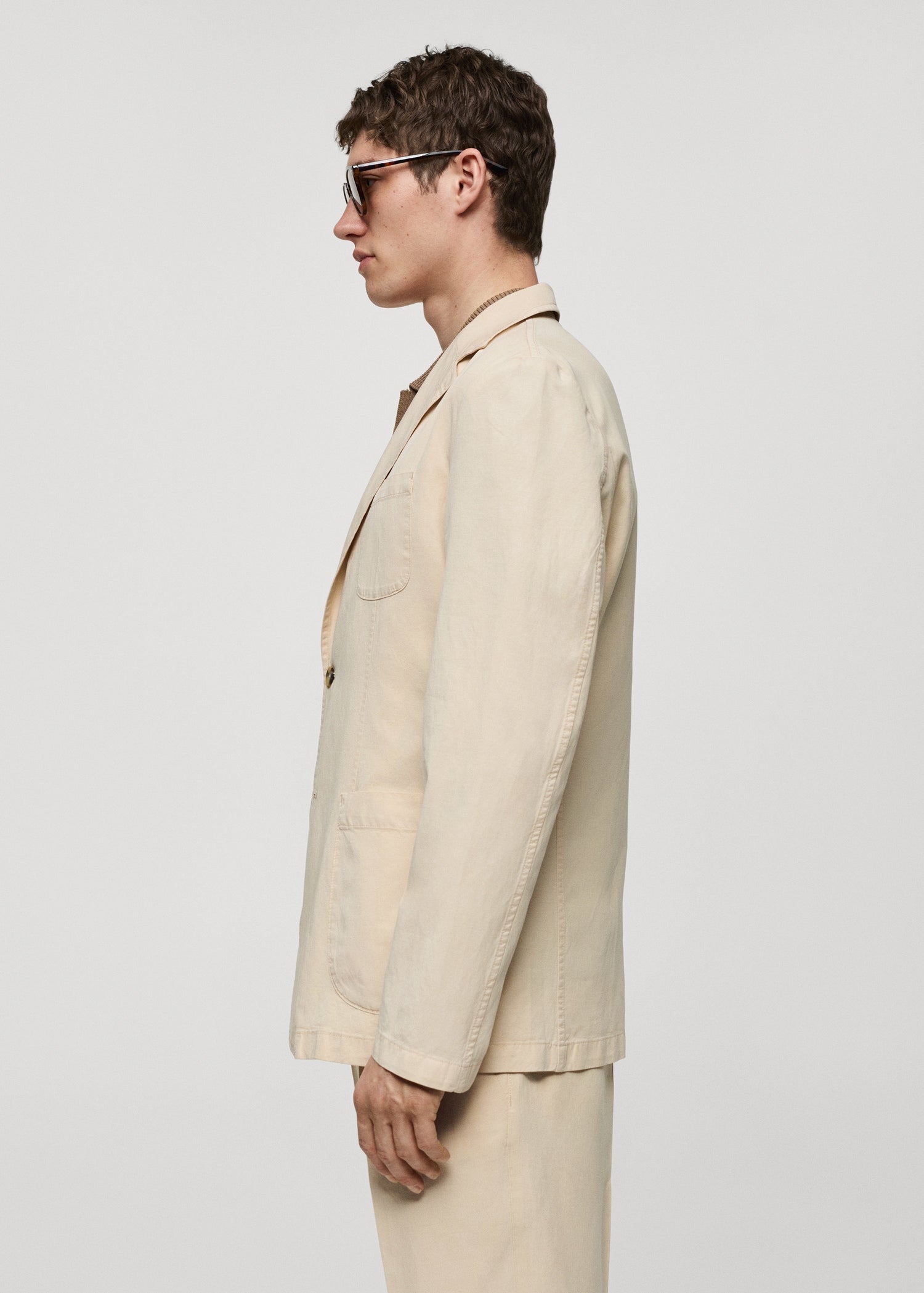 Slim Fit Linen Cotton-blend Blazer Cream