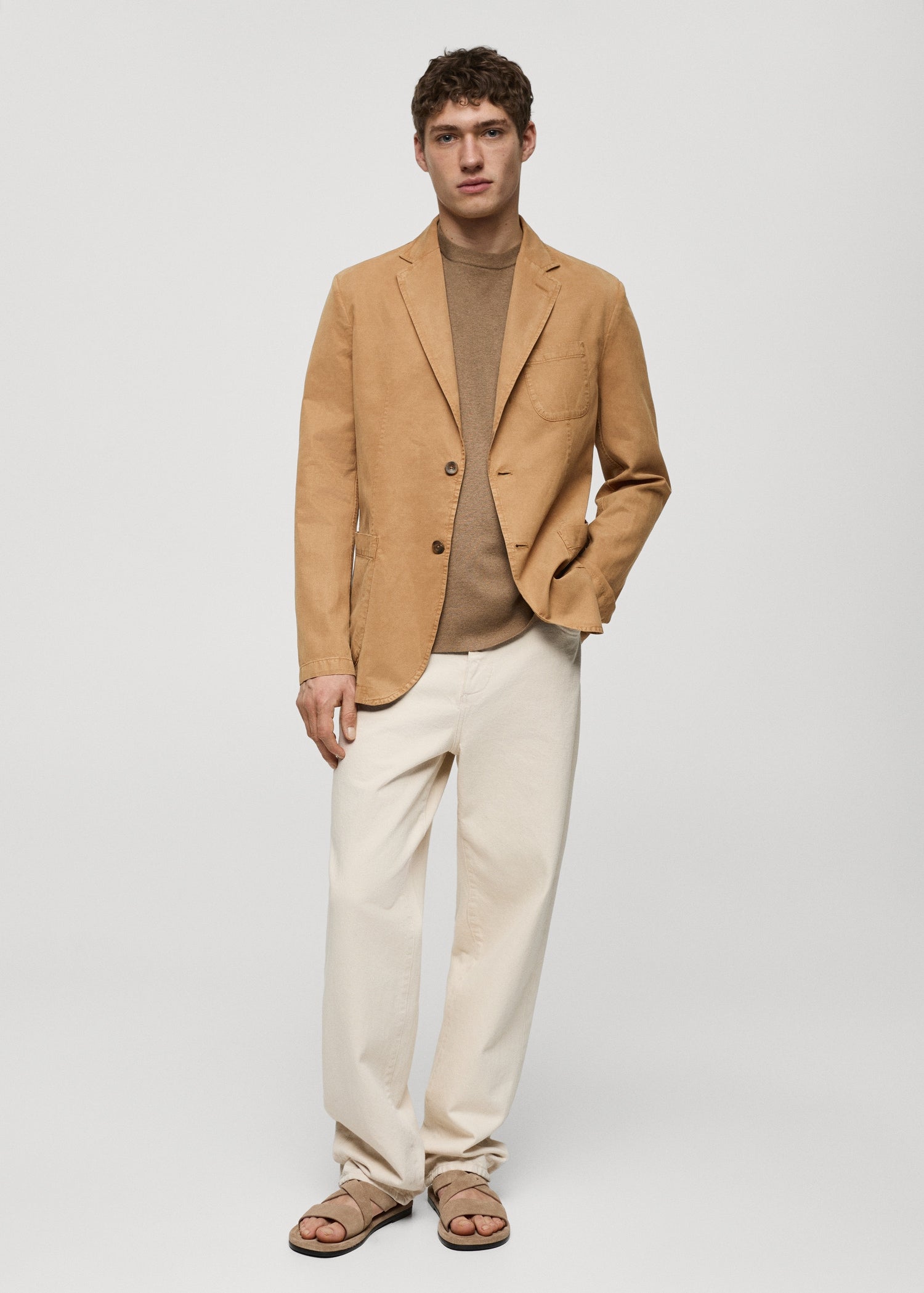 Slim Fit Linen Cotton-blend Blazer Brown