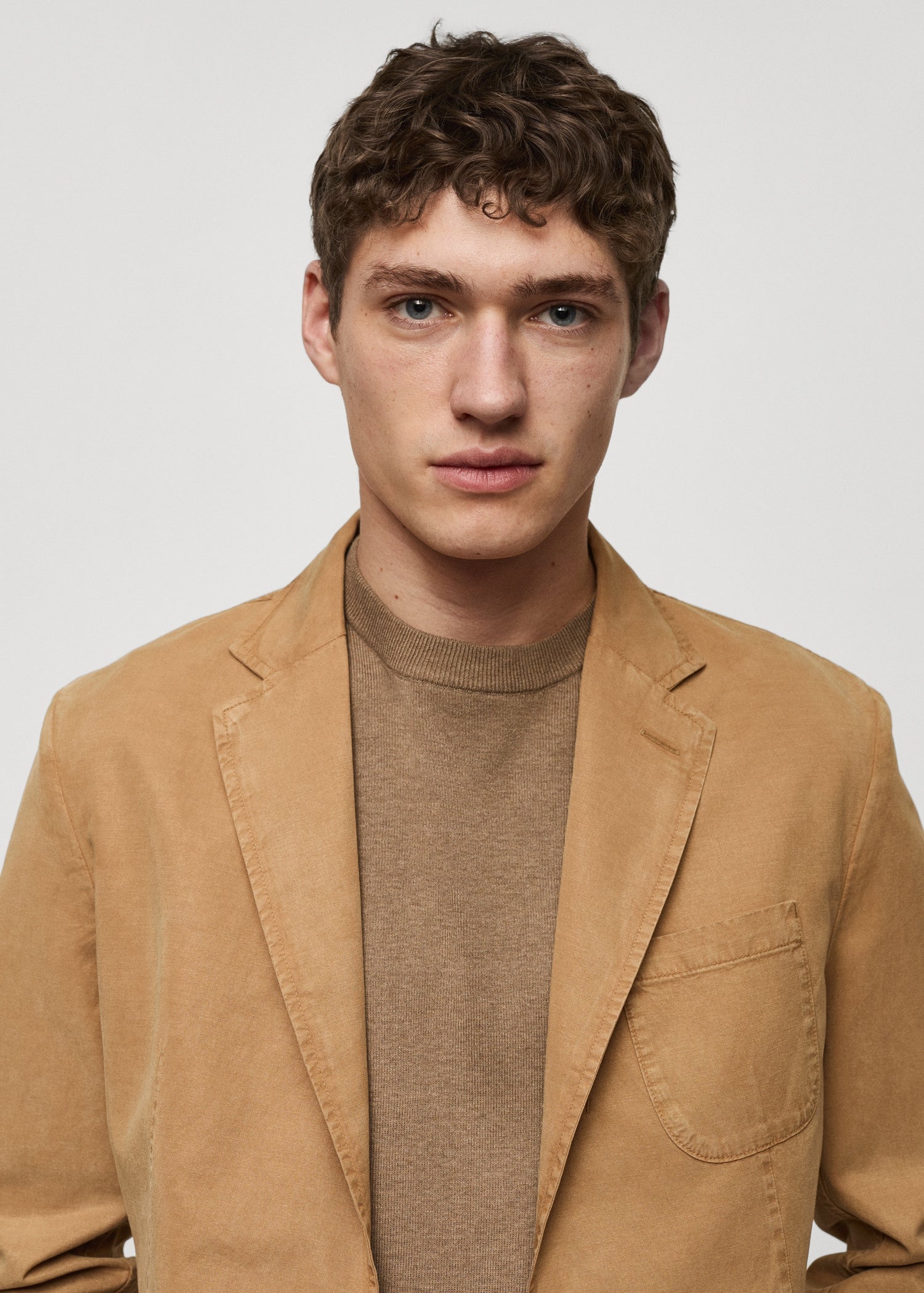 Slim Fit Linen Cotton-blend Blazer Brown