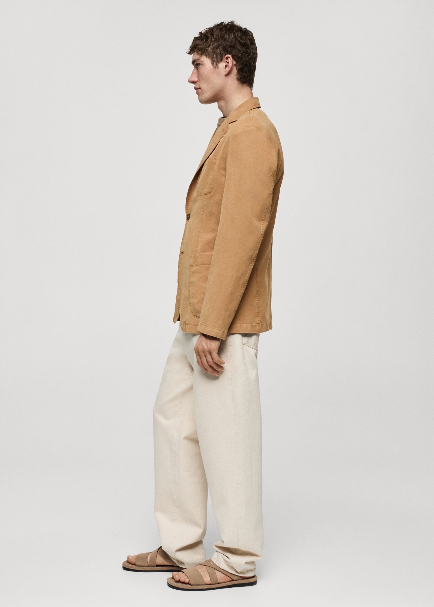 Slim Fit Linen Cotton-blend Blazer Brown
