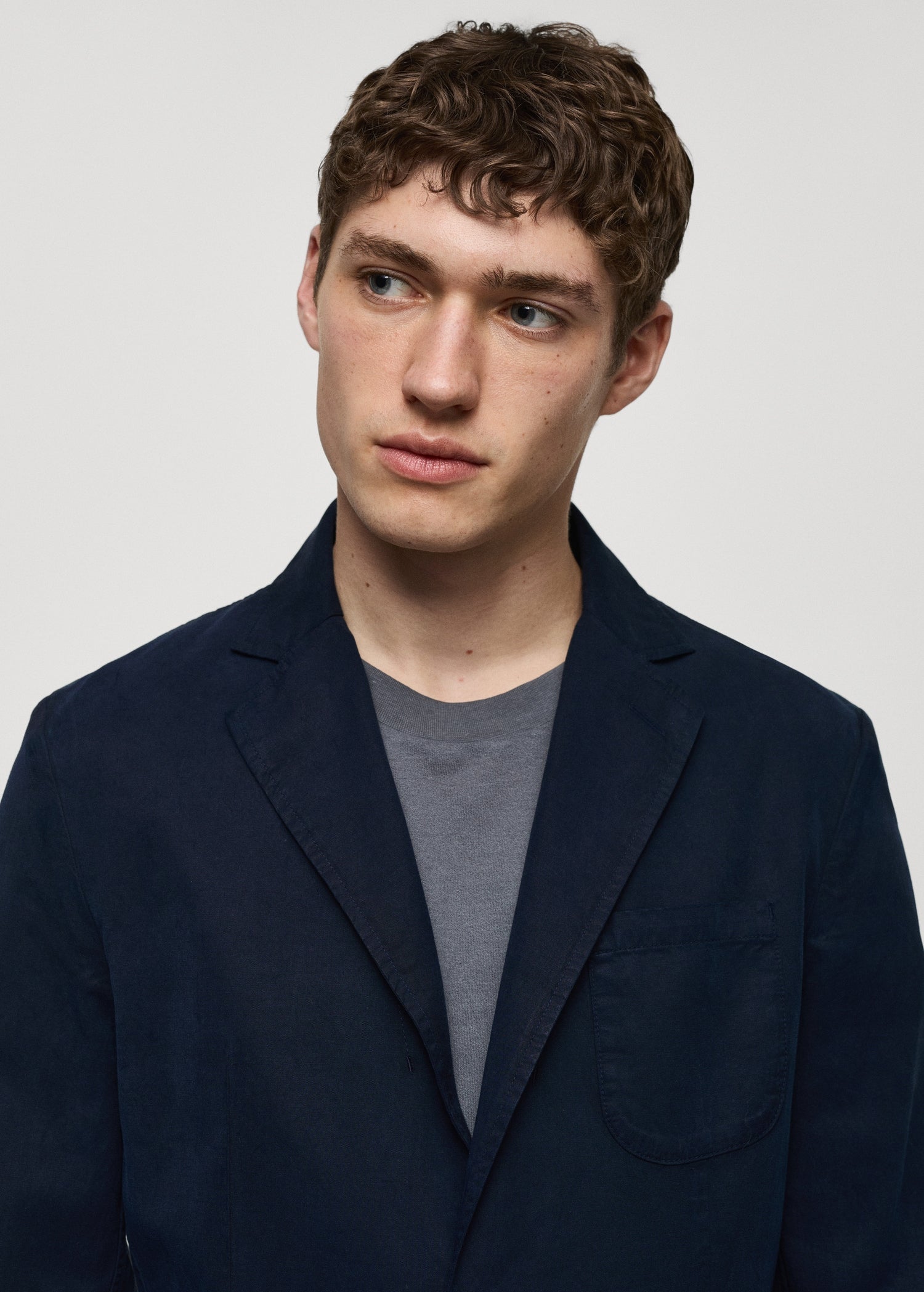 Slim Fit Linen Cotton-blend Blazer Dark Navy