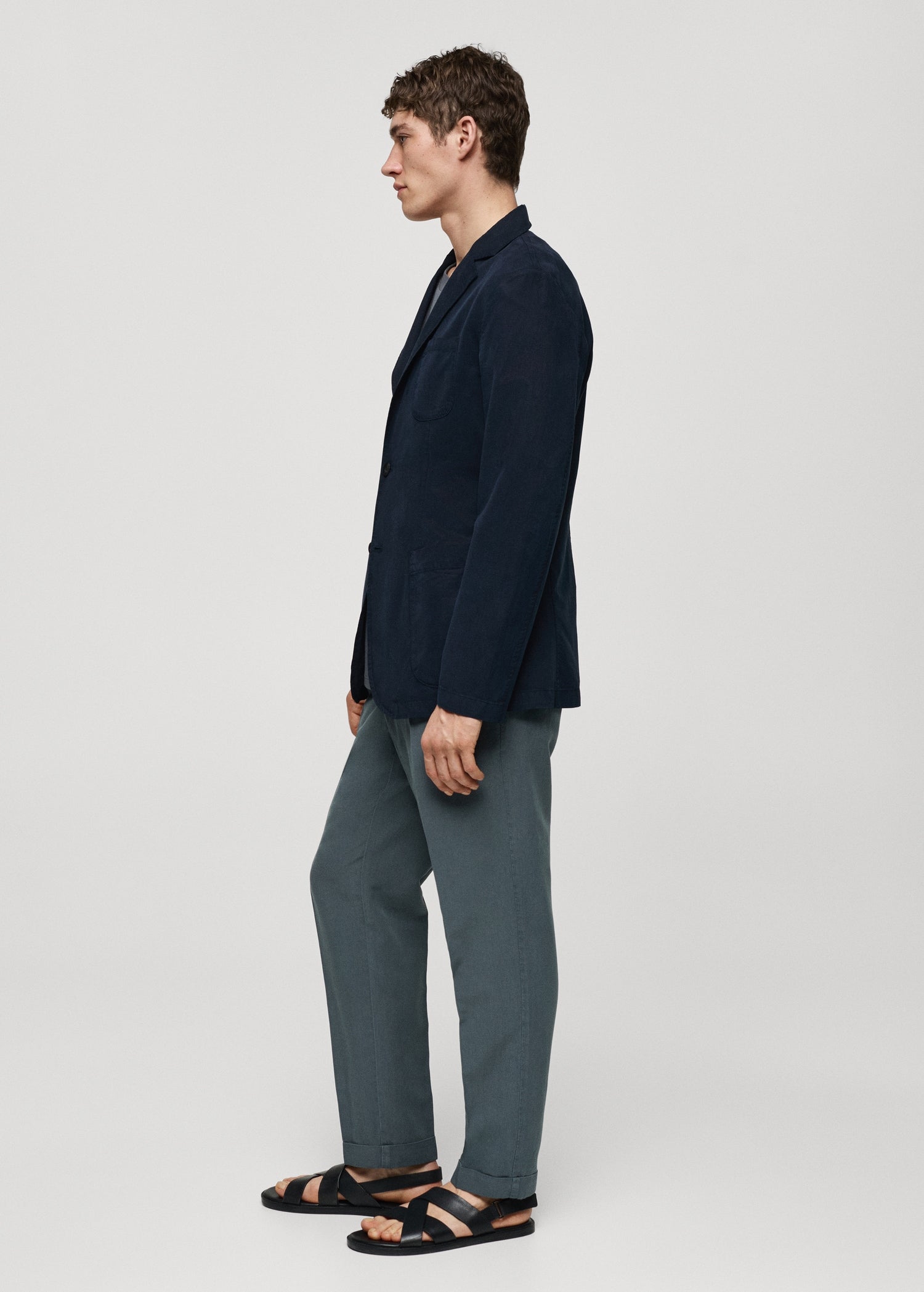 Slim Fit Linen Cotton-blend Blazer Dark Navy