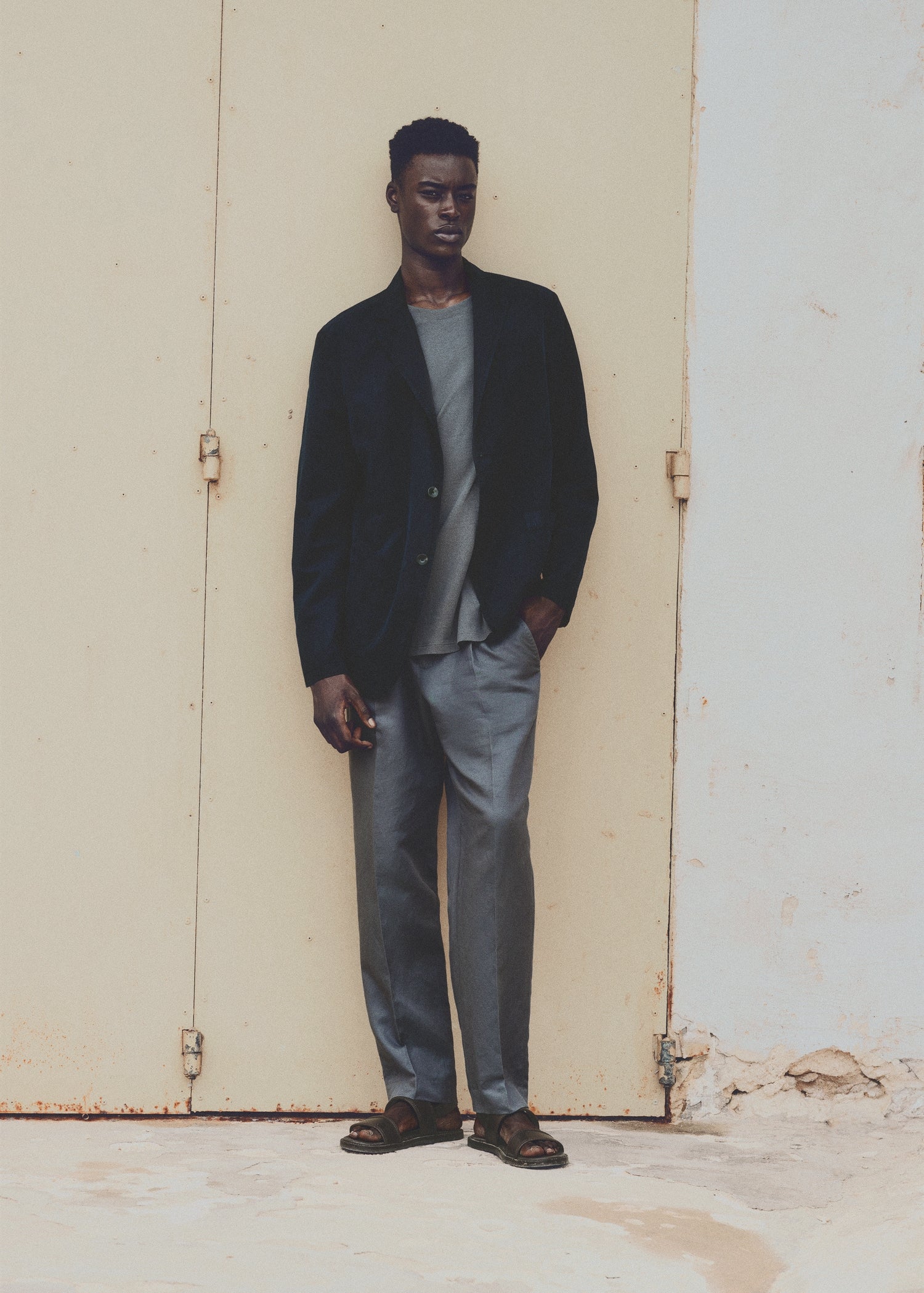 Slim Fit Linen Cotton-blend Blazer Dark Navy