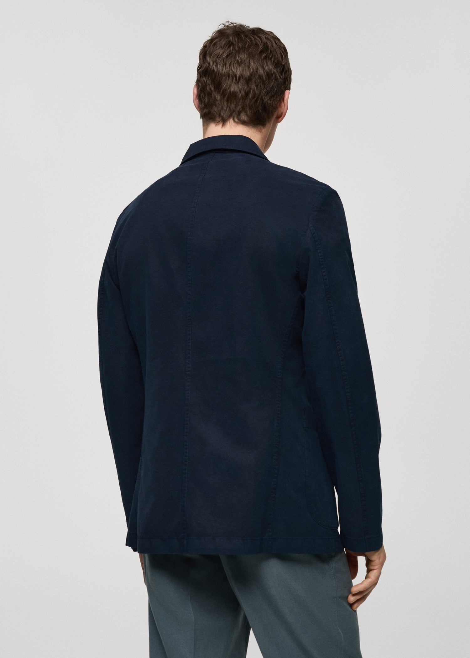 Slim Fit Linen Cotton-blend Blazer Dark Navy