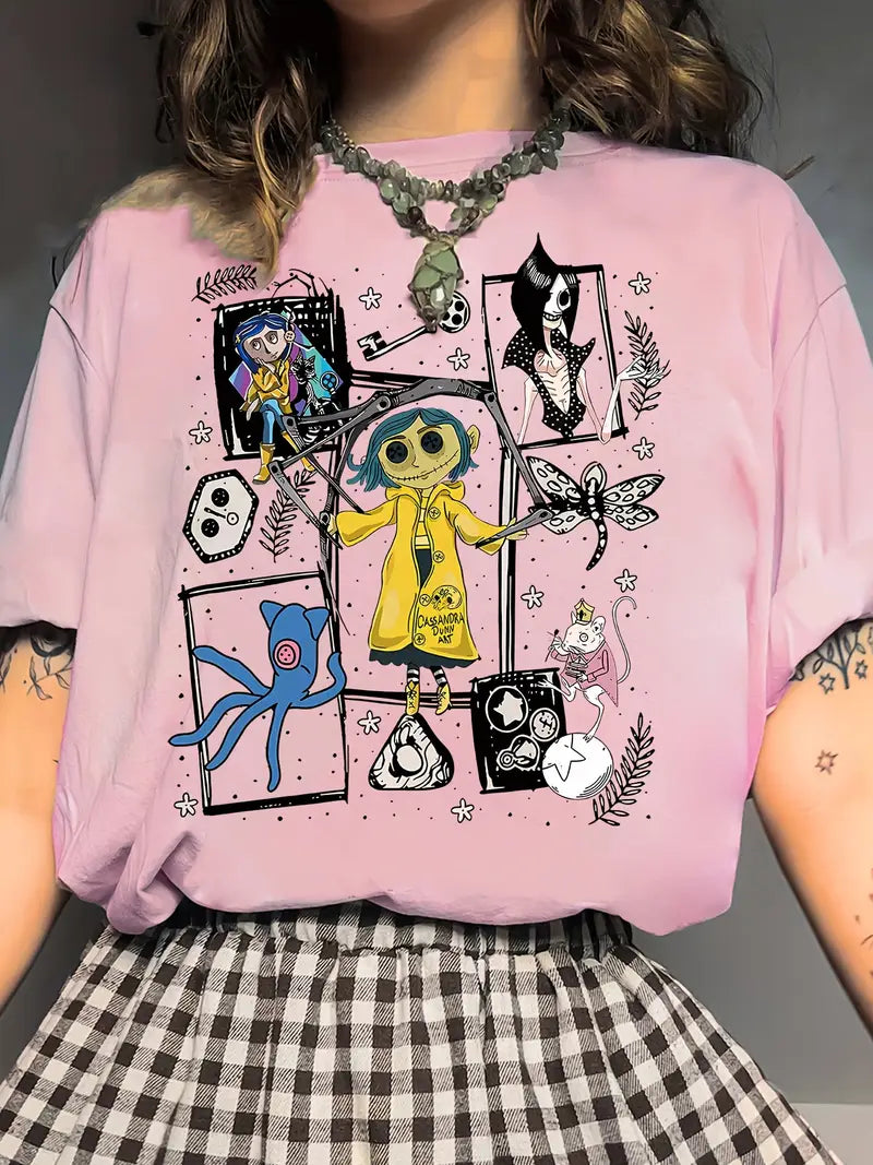 Casual Crew Neck Portrait Print Polyester T-Shirt