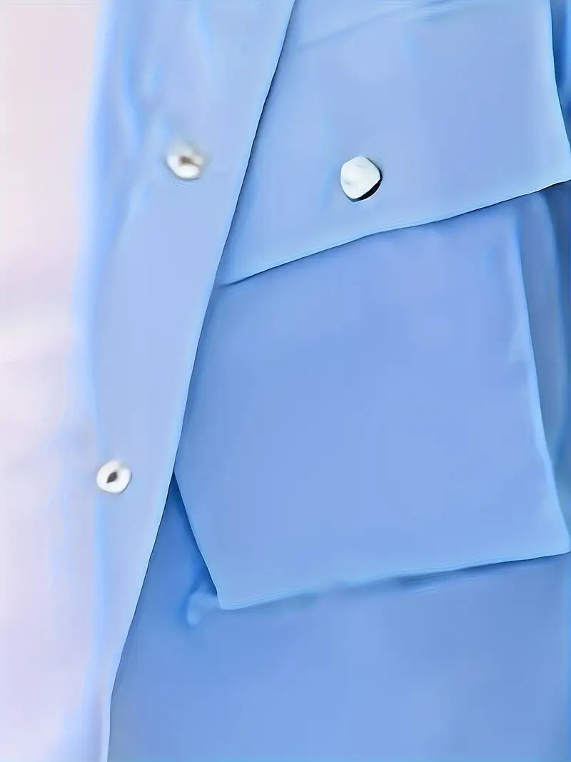 Men's Blue Button-Up Casual Jacket with Flap Pockets