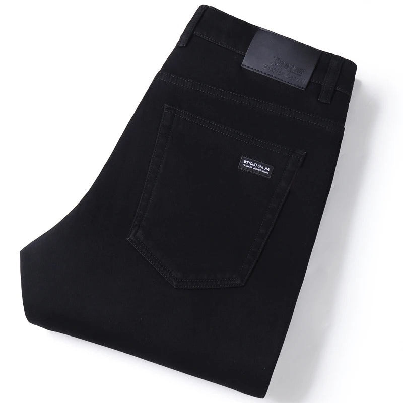 Men's Classic Pure Black Stretch Slim Fit Straight-Leg Denim Jeans