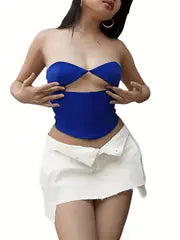 omen Solid Color Tank Tops Hollow-Out Tie-Up Halter Neck Sleeveless Backless Vests Summer Slim Fit