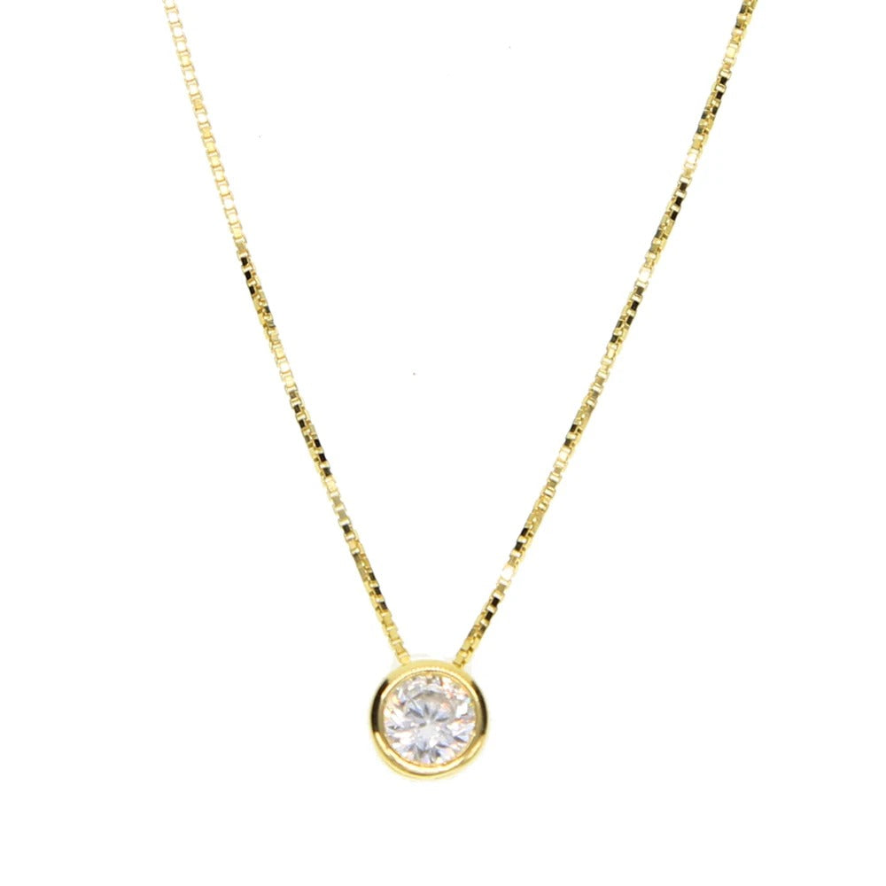 925 Sterling Silver Solitaire CZ Pendant Necklace