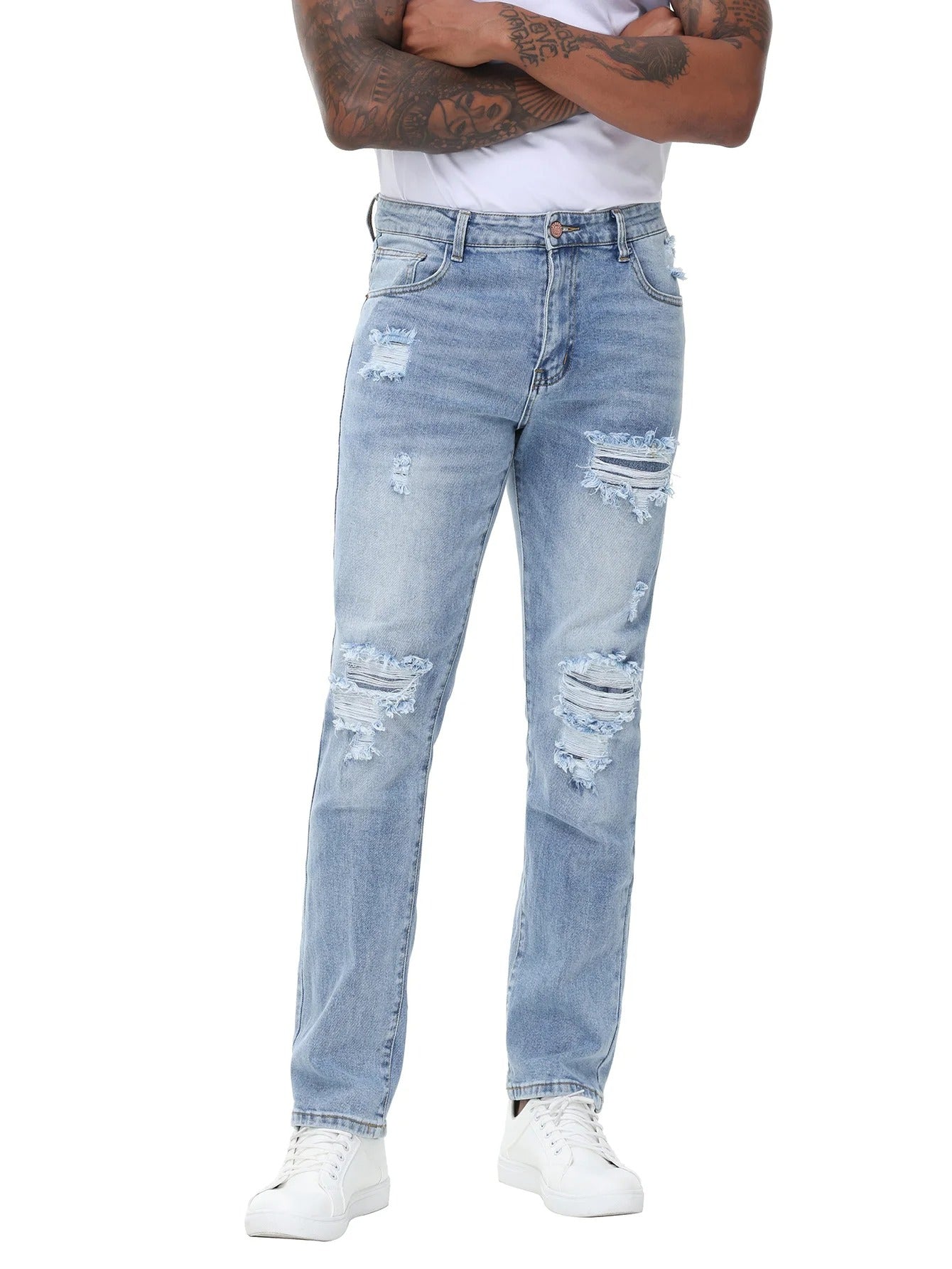 Men’s Light Blue Ripped Stretch Slim Fit Jeans