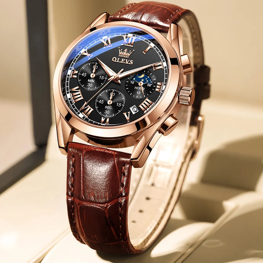 OLEVS Mens Watches Luxury Chronograph Moon Phase Waterproof