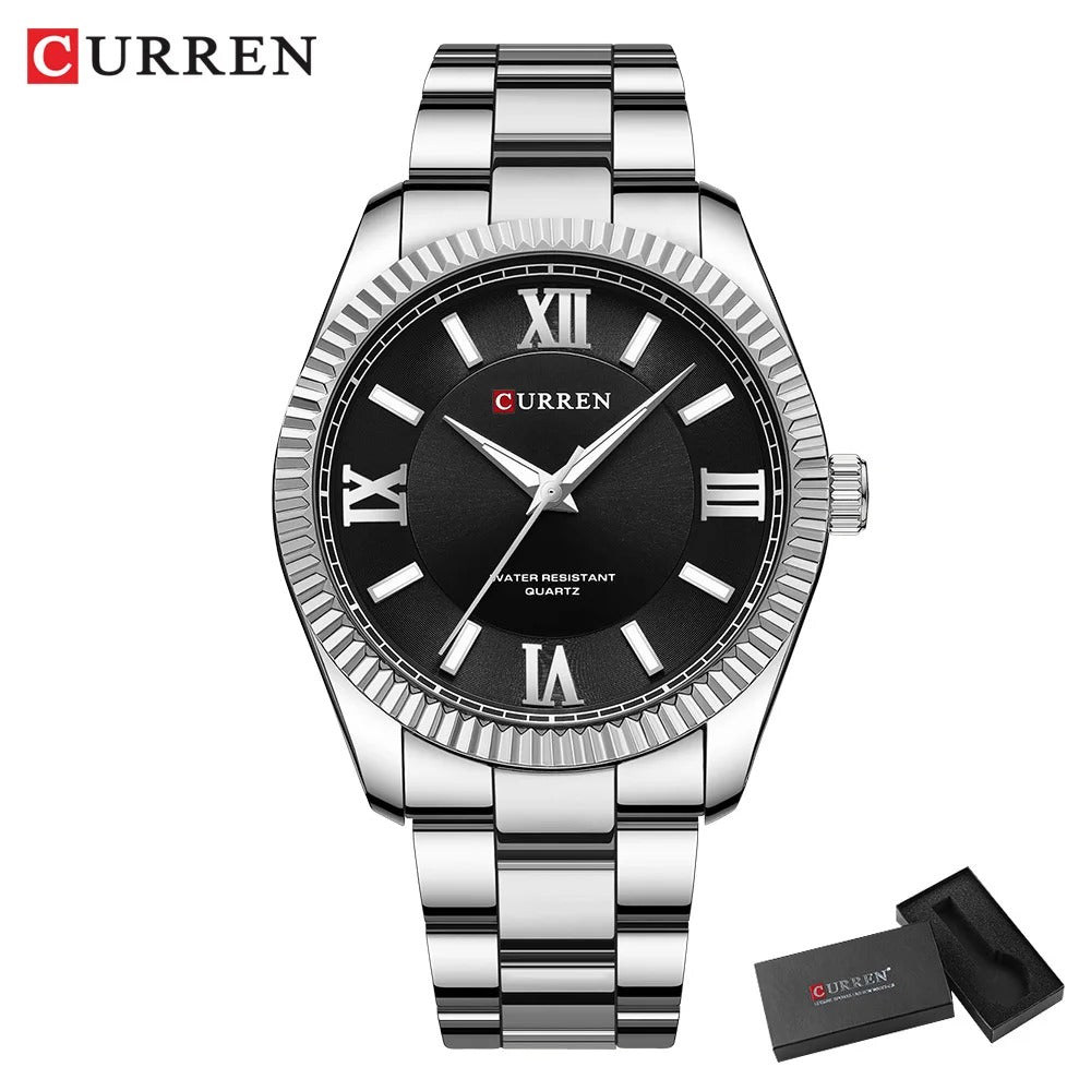 Men's Stainless Steel Quartz Watch – Luminous & Waterproof