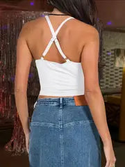 Women's Sexy Backless Crisscross Strap Adjustable Crop Top
