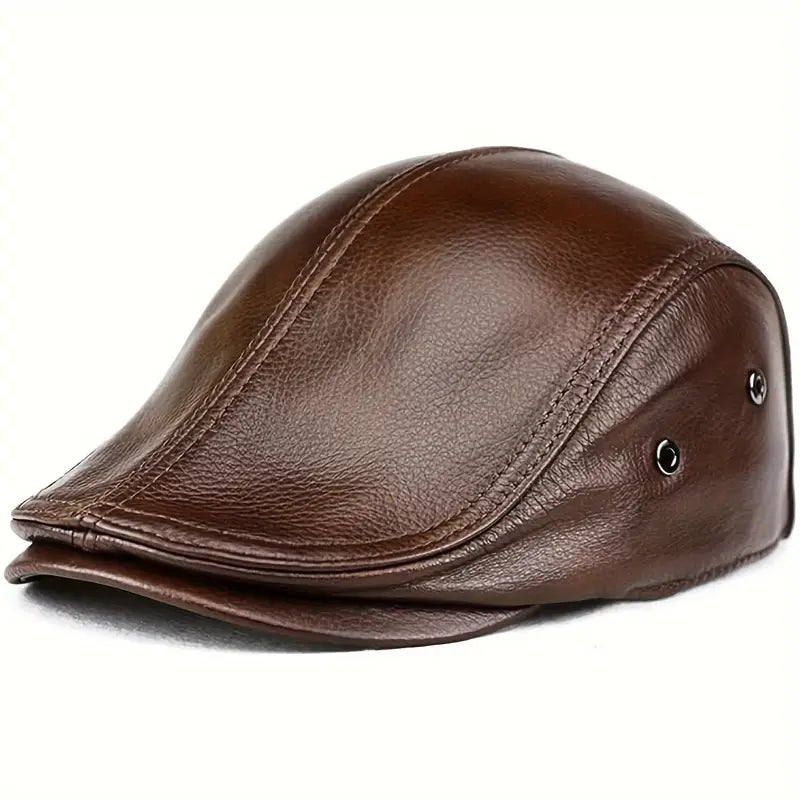 Men's Genuine Cowhide Leather Newsboy Cap