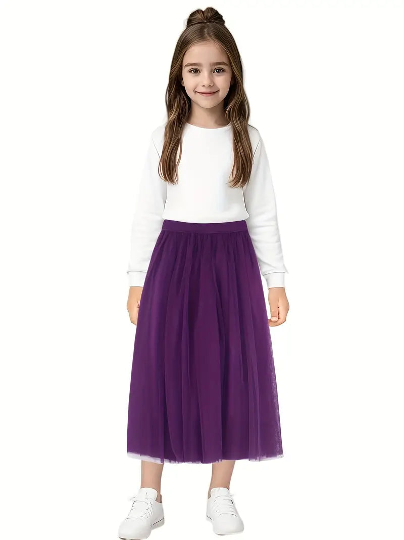 Elegant Solid Color Mesh Skirts for Girls