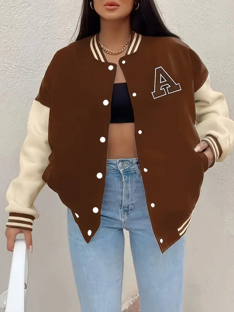 Autumn And Winter Fashion Simple Letter A Long Baseball Jacket