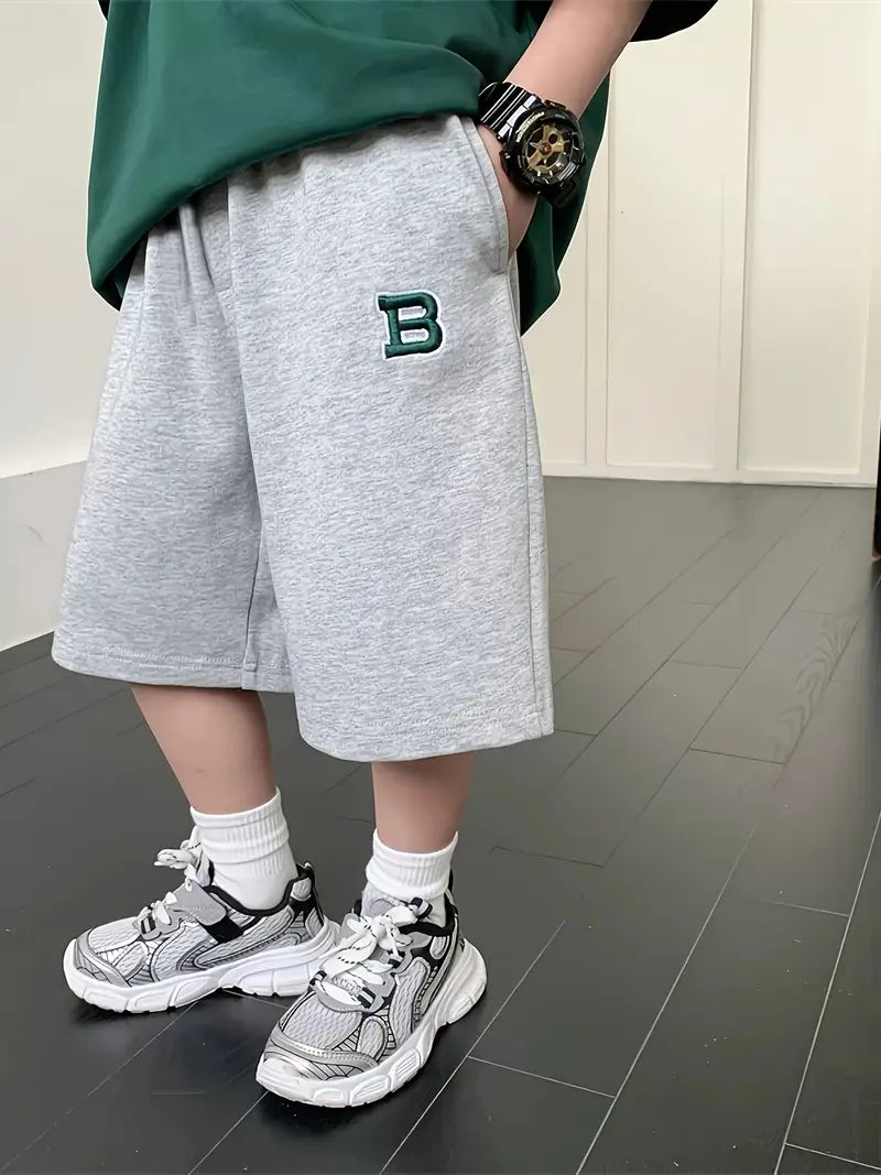 Boys' Lightweight Knit Cropped Shorts with Letter B