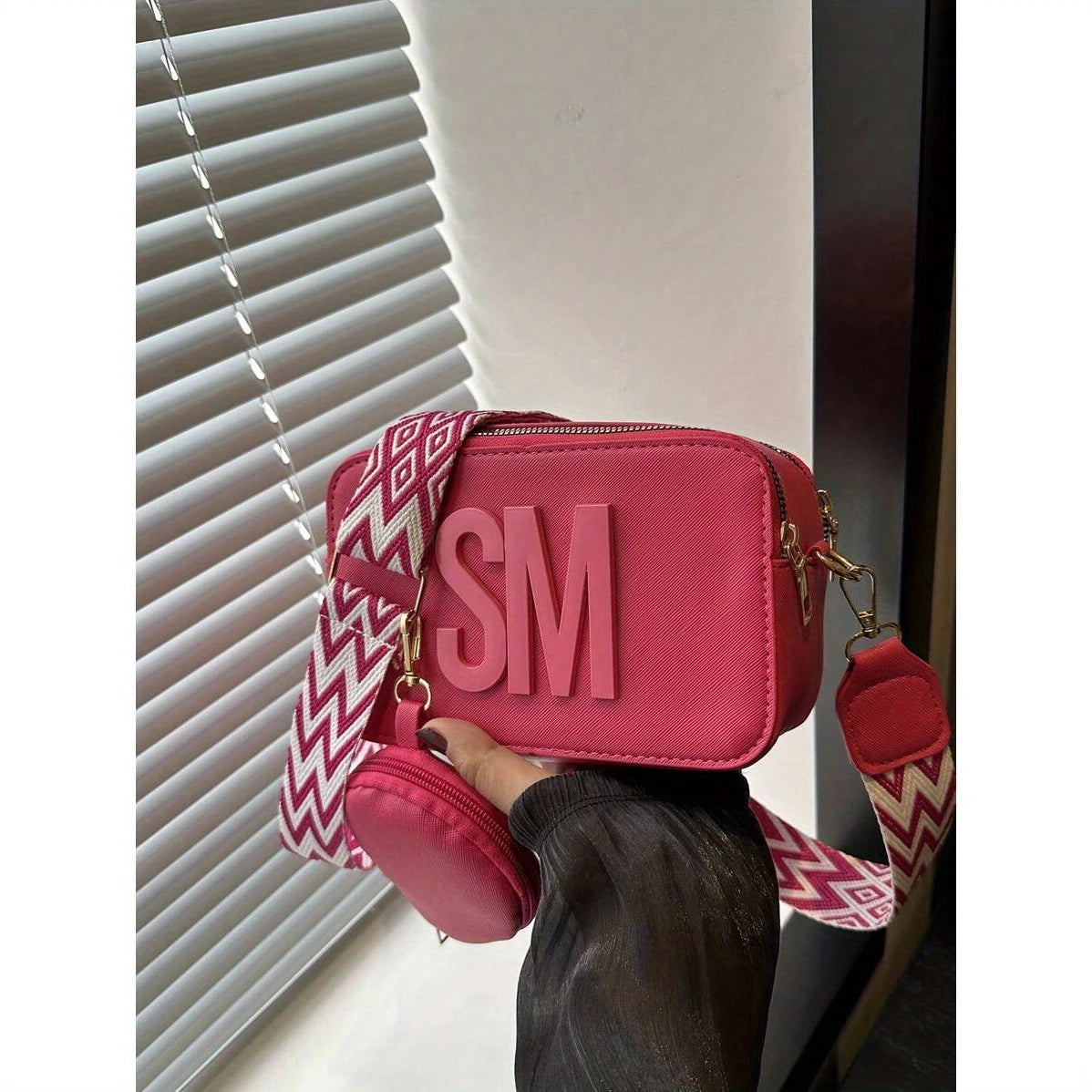 Mini Synthetic Leather Crossbody Bag with Adjustable Strap & Golden-Tone Hardware