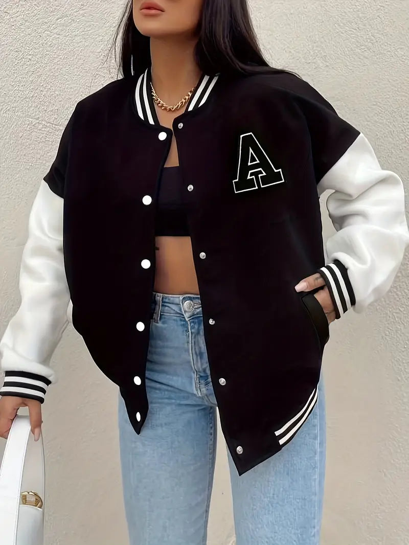 Autumn And Winter Fashion Simple Letter A Long Baseball Jacket