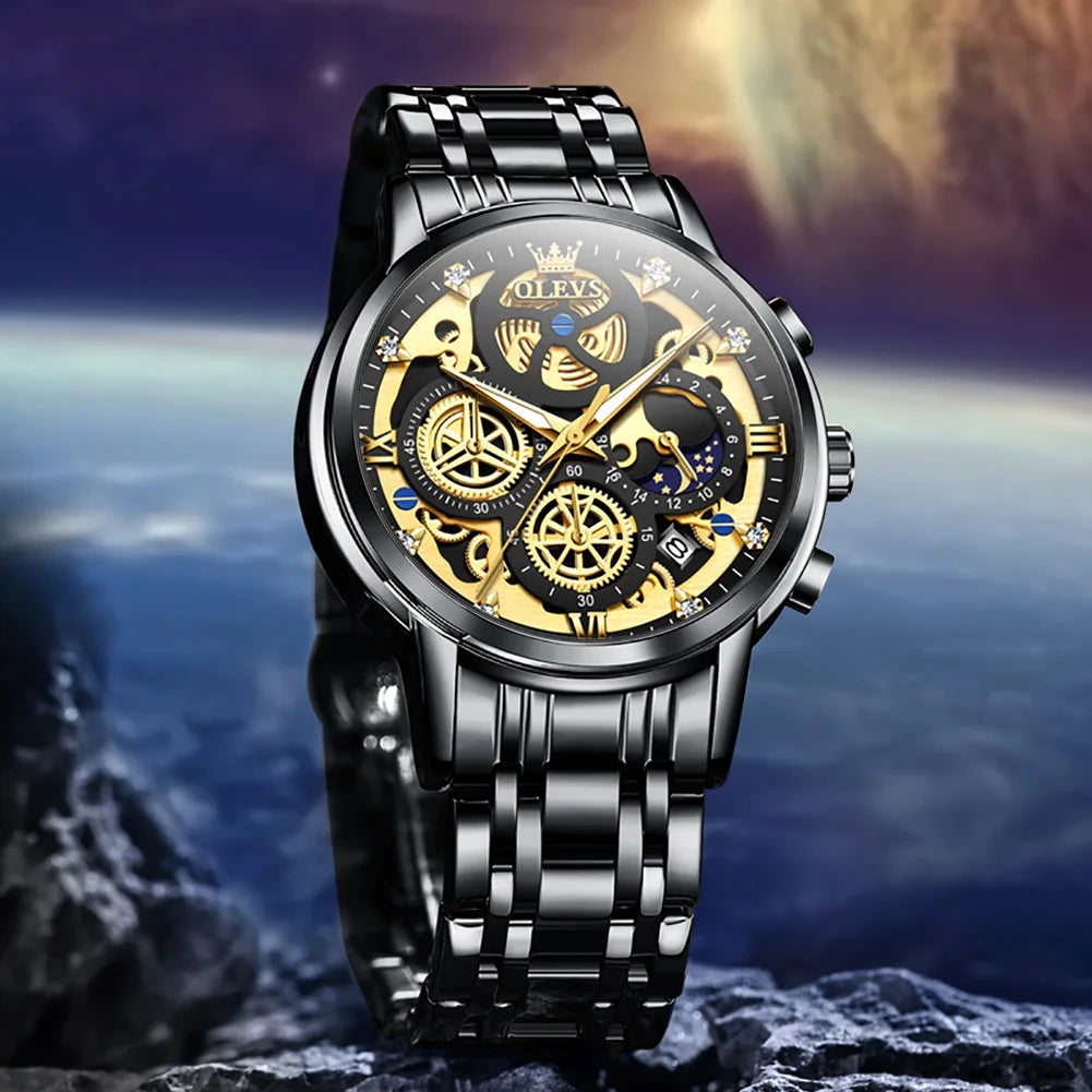 OLEVS Mens Watch Chronograph Luxury Diamond Dress Business Analog Quartz