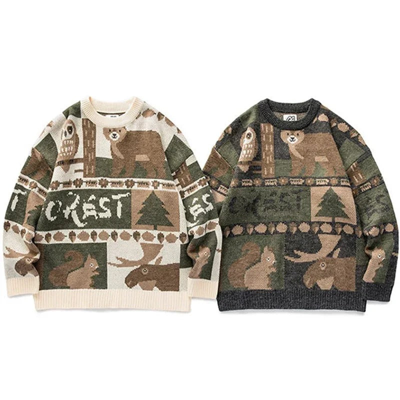 Winter Vintage Sweater Men Cute Bear Pullover