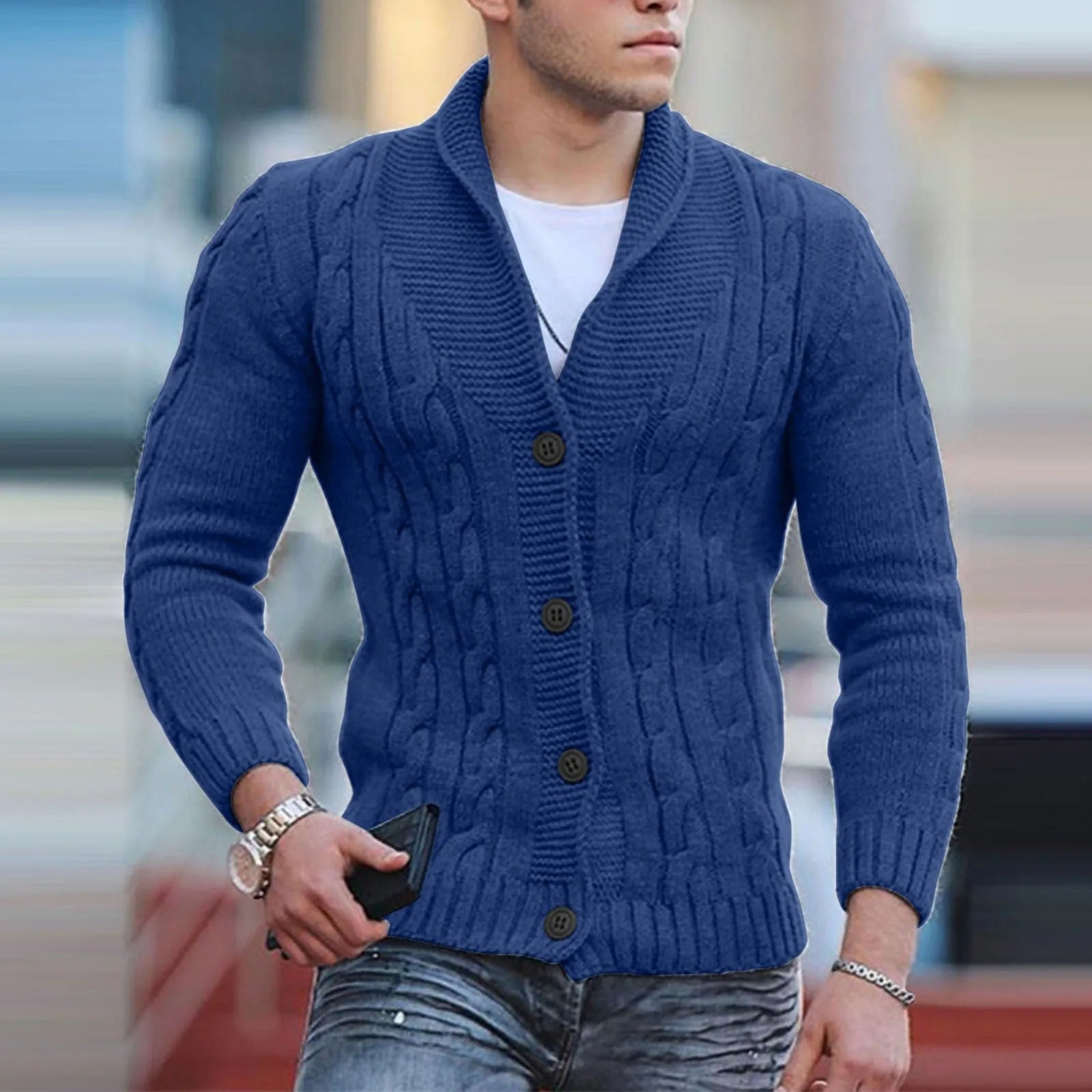 Men's England-Style Shawl Collar Knitted Sweater