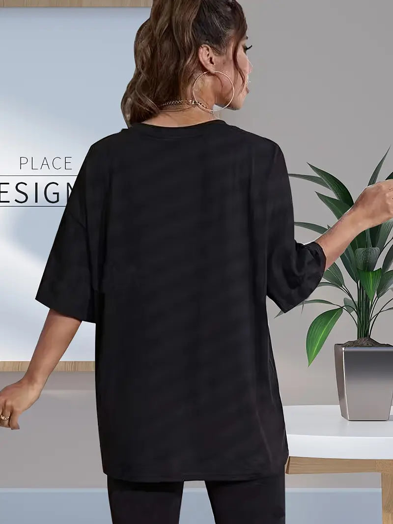 Women'S Casual Polyester T-Shirt Crew Neck Top