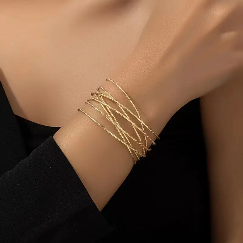 Simple Elegant Geometric Open Cuff Bracelet for Women
