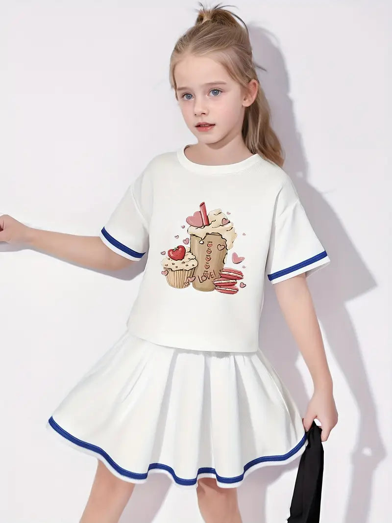 Cartoon Print Two-Piece Skirt Set