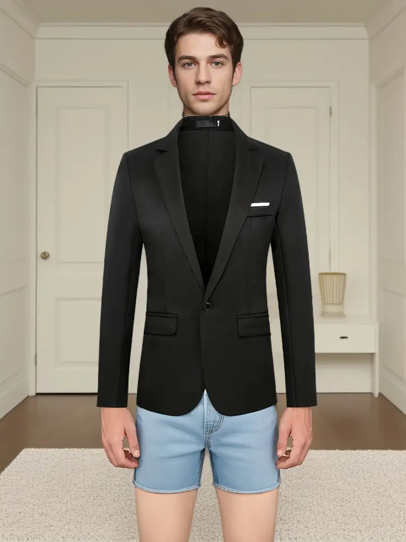 Men'S Casual Black Blazer with Short Sleeve