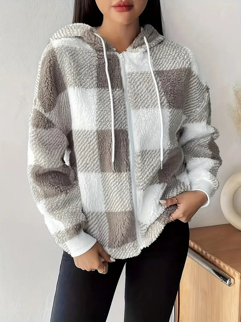 Fashion Warm Plush Coat Long-Sleeved Plaid Top