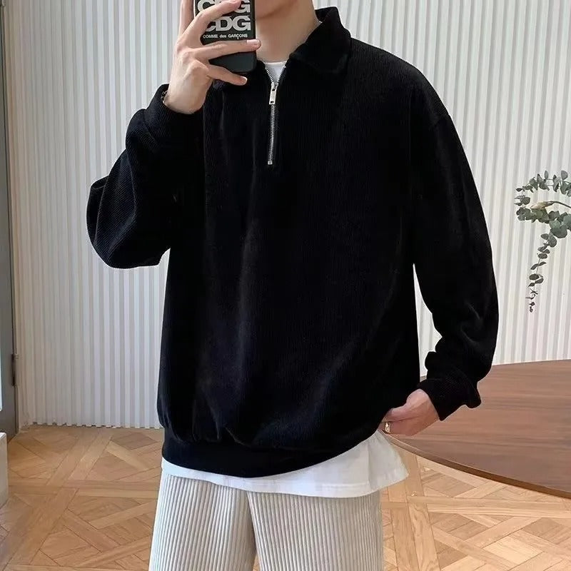 Men's Lapel Zipper Knit Sweater