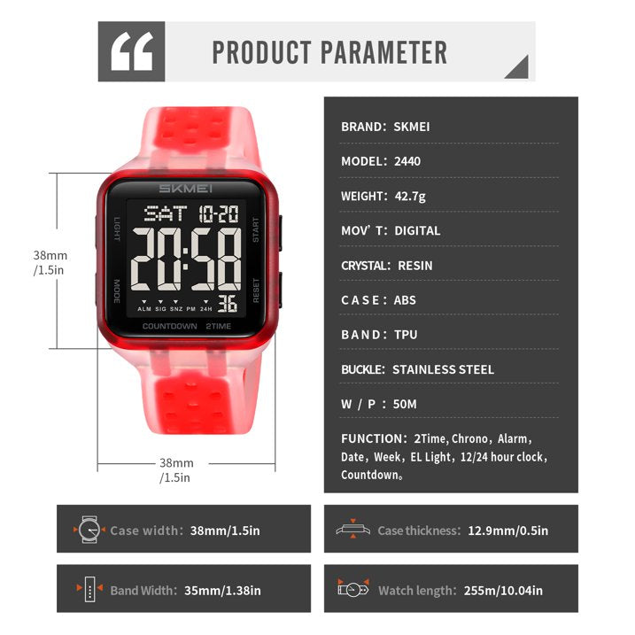 SKMEI Mens Digital Watch Outdoor Sports Waterproof Large Face Wrist Watches with LED Back Ligh/Alarm/Stopwatch