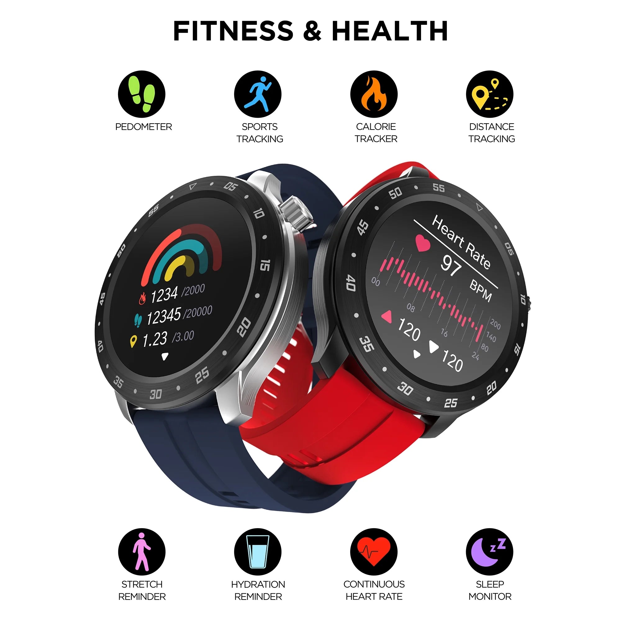 Men Smart Watch, Red, Silicone Strap