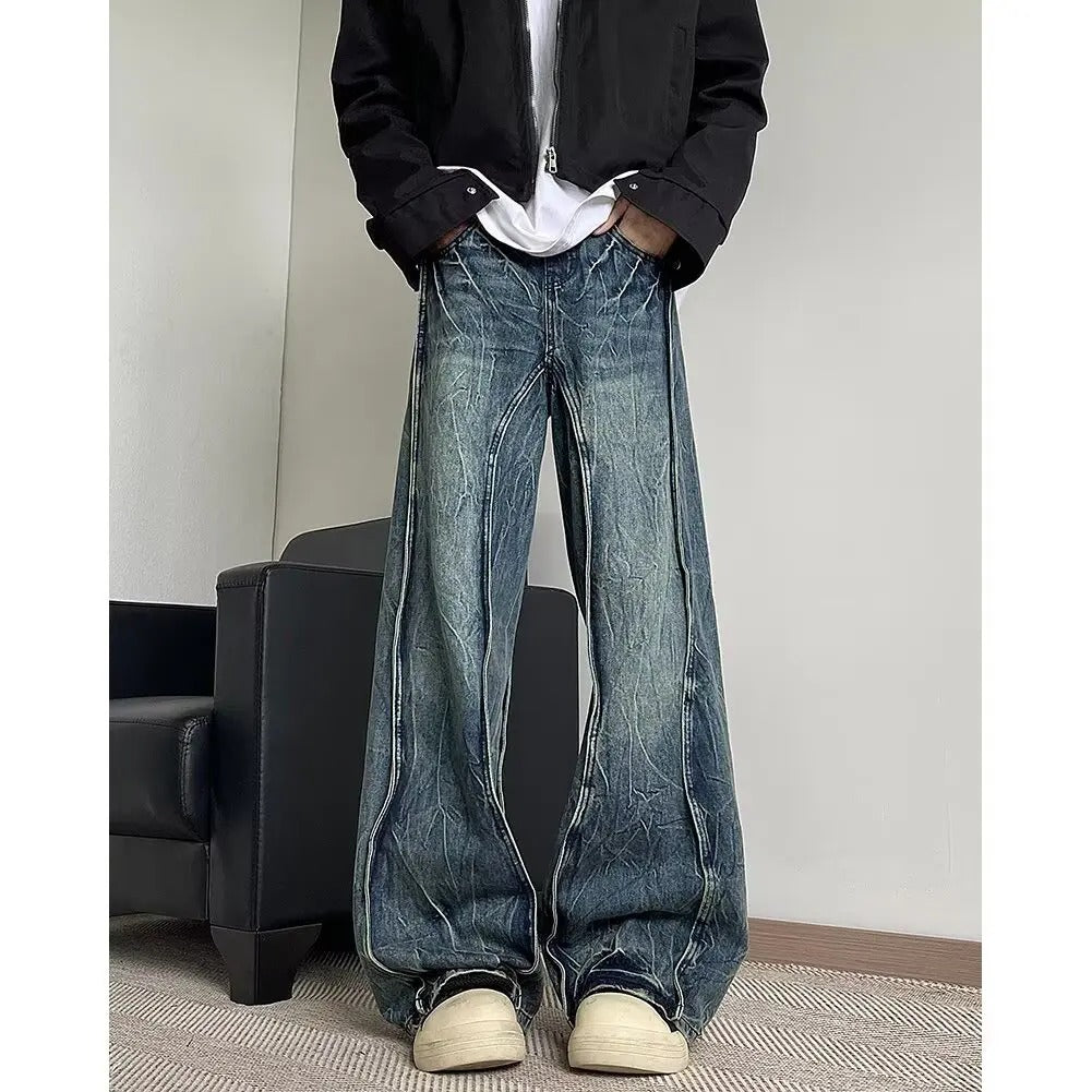 American High Street Spliced Straight-Leg Jeans