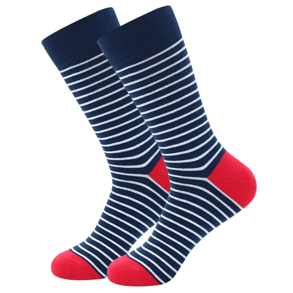 Men’s Colorful Striped Cotton Dress Socks – 5 Pairs