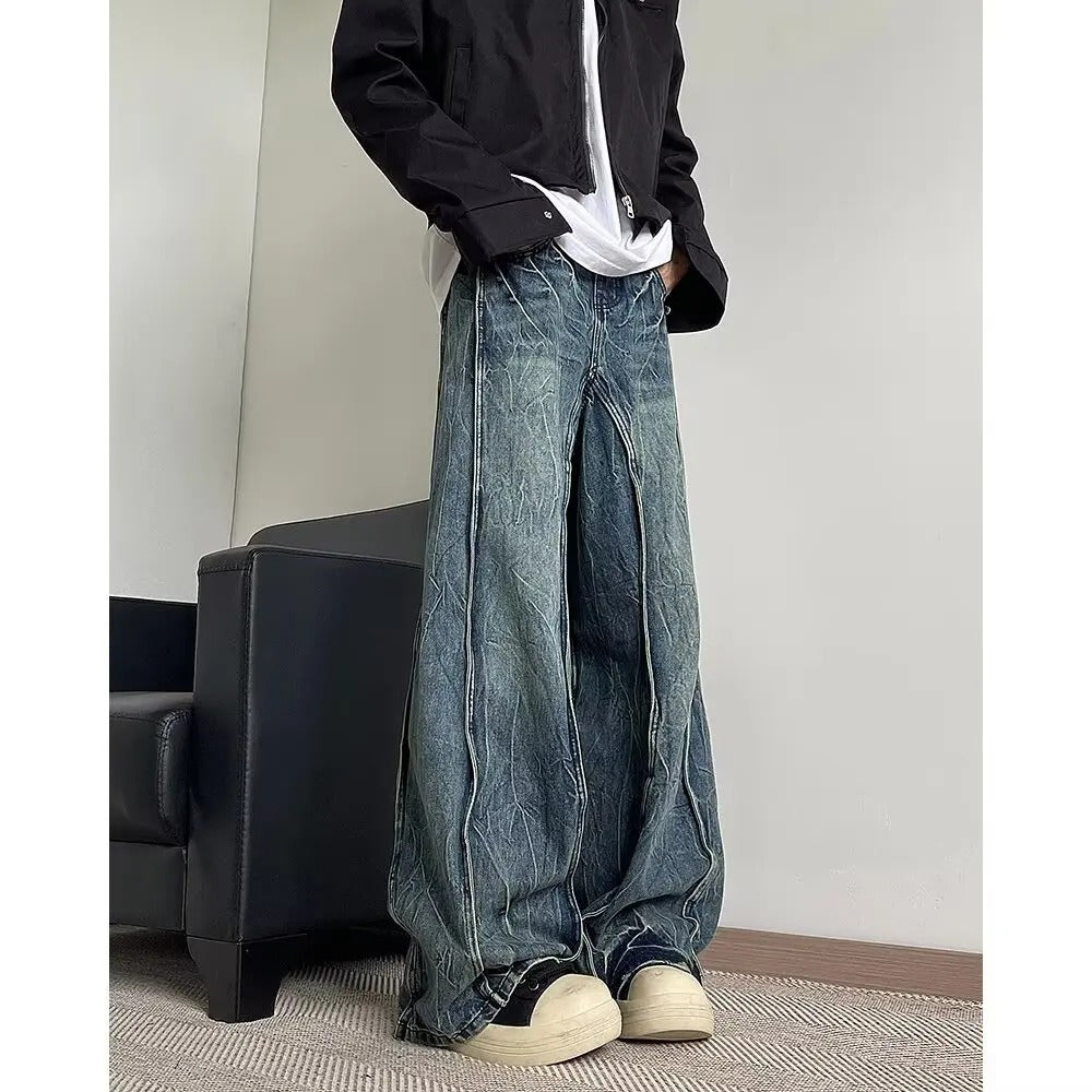 American High Street Spliced Straight-Leg Jeans