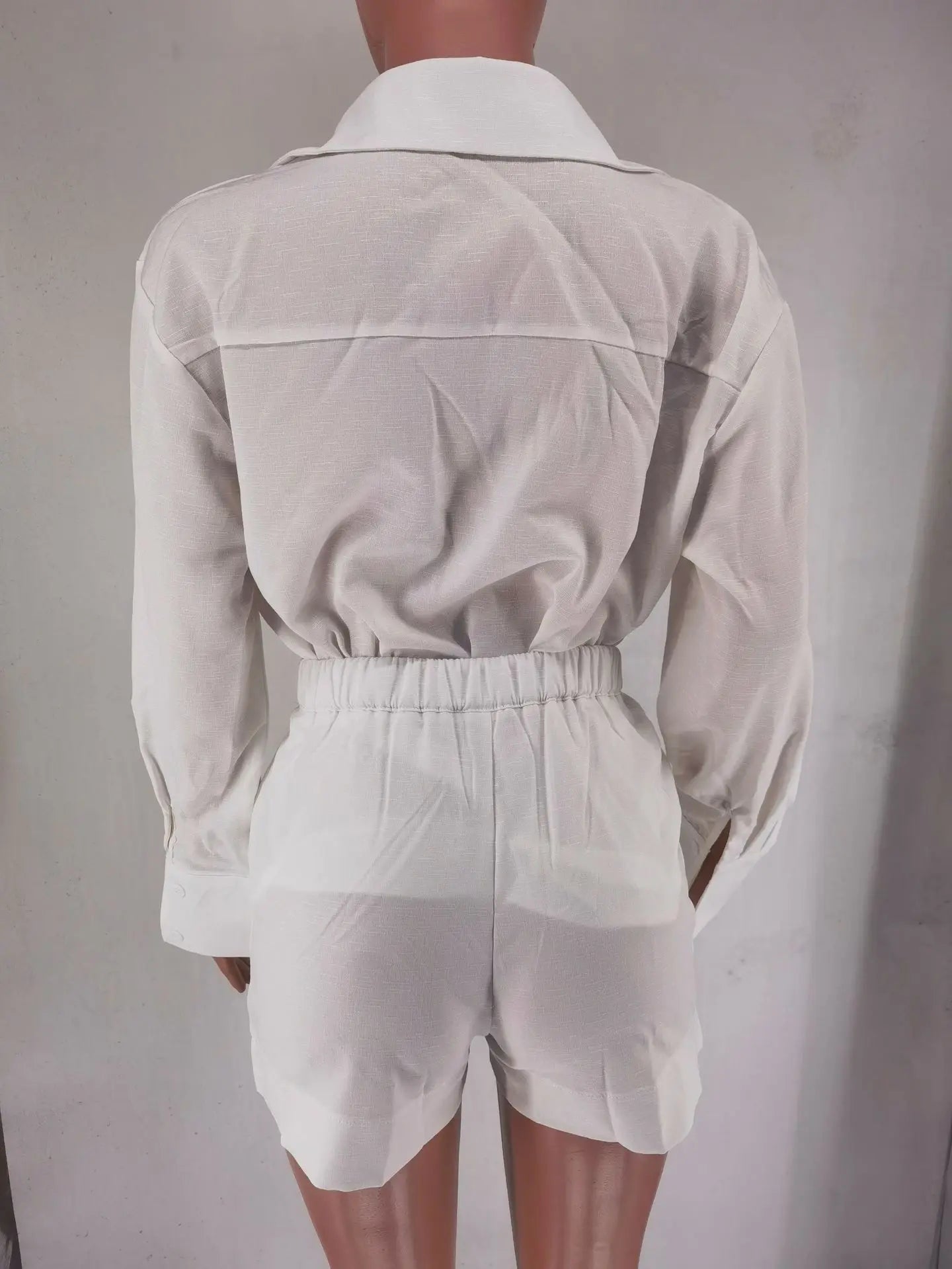 Women Long Sleeve 2 Pieces Sets Casual Simple Button Pockets Short
