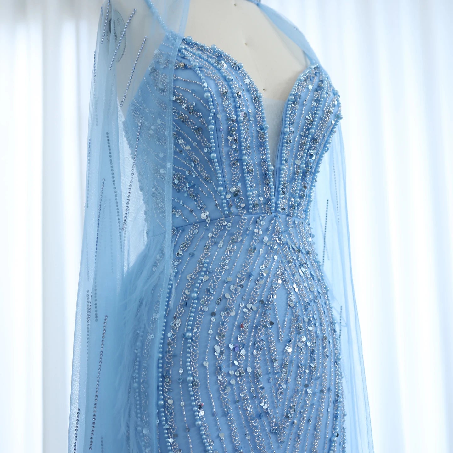 Sharon Said Luxury Feather White Nude Mermaid Evening Dress