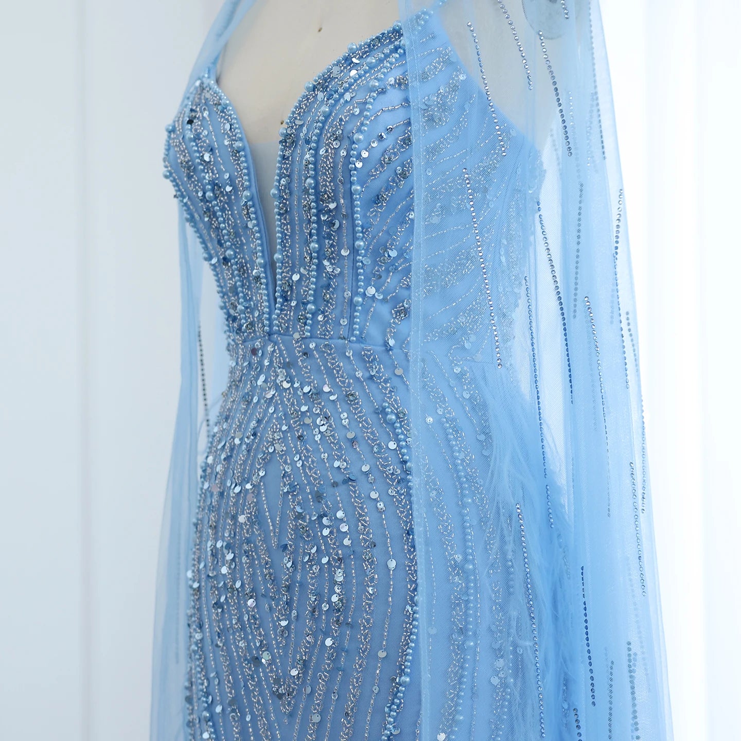Sharon Said Luxury Feather White Nude Mermaid Evening Dress