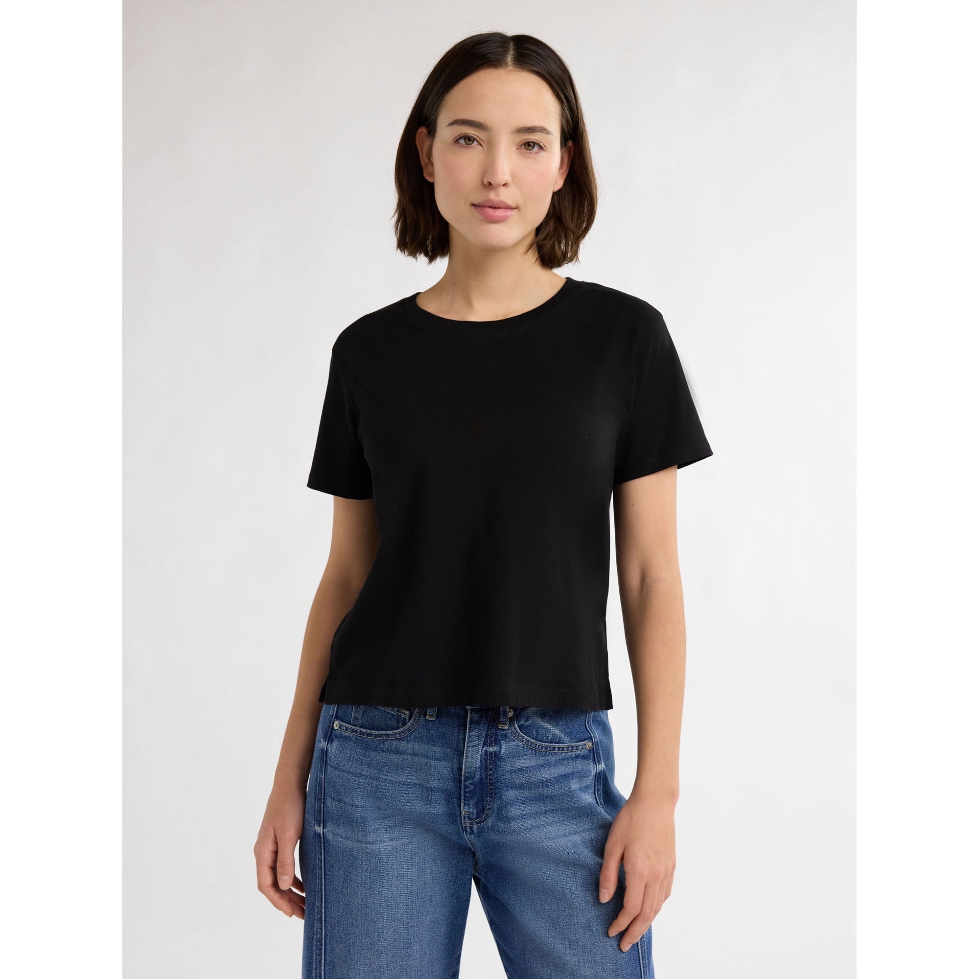 Cotton Cropped Boxy Tee with Short Sleeves
