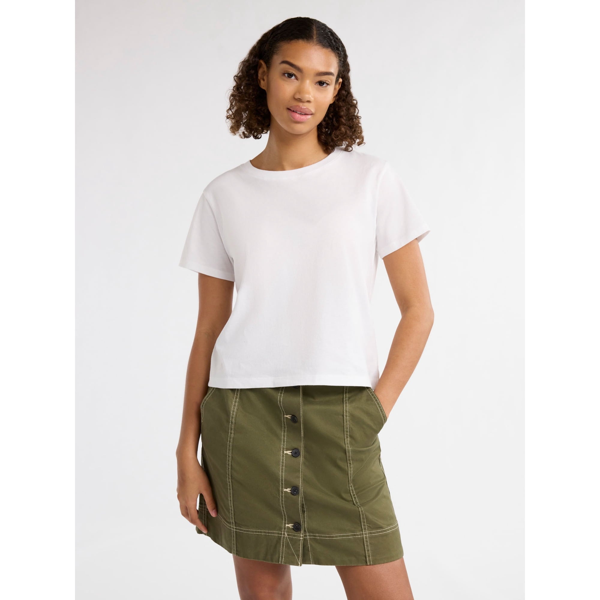 Cotton Cropped Boxy Tee with Short Sleeves