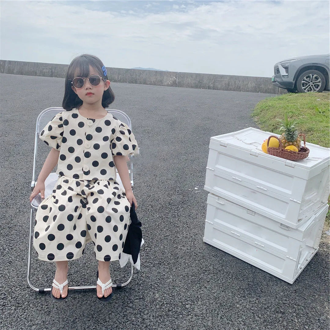 Girls' Polka Dot Shirt & Culottes Set