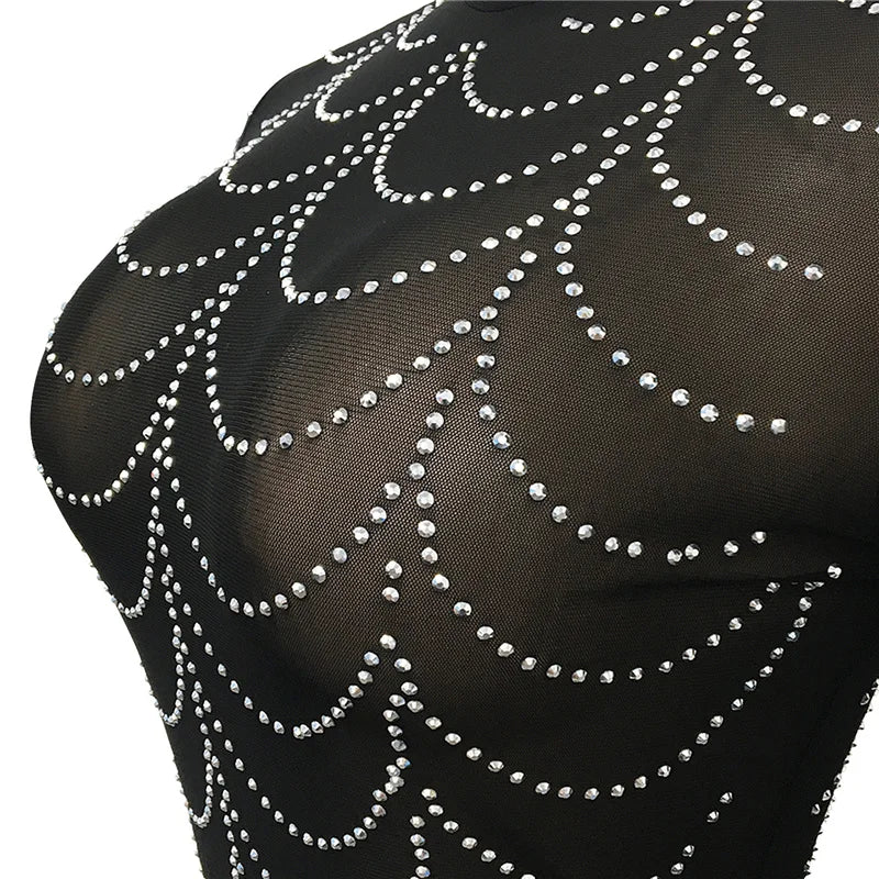 Sparkly Crystal Rhinestone Bodycon Maxi Dress